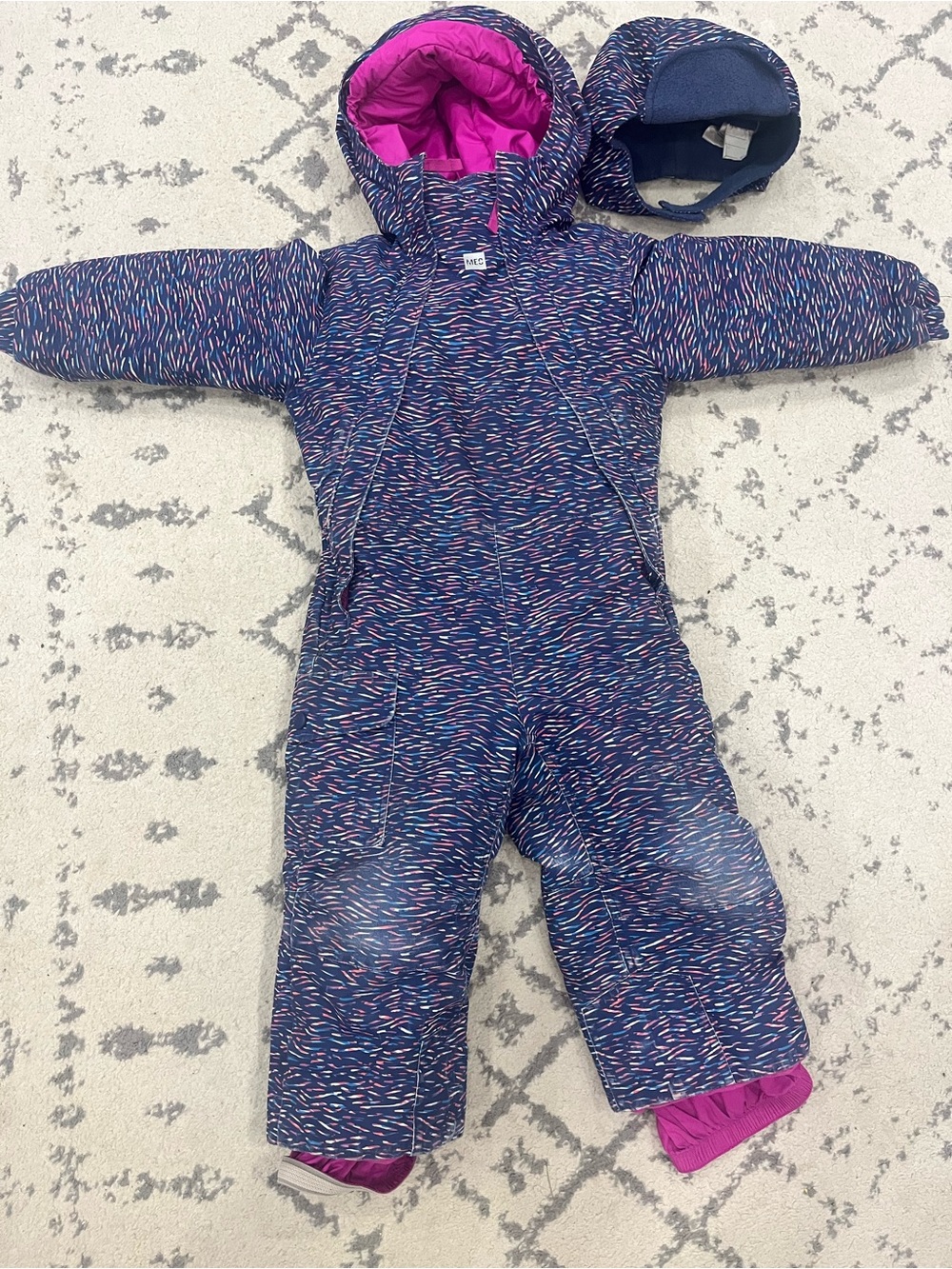 Insulated Navy & Pink Kids One-Piece Snow Suit - Unbranded